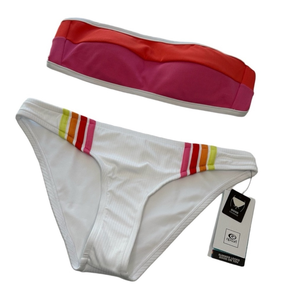 Rip Curl Swimsuit Bandeau Bikin Heat Waves & Wave Shapers Stripped NWT Small